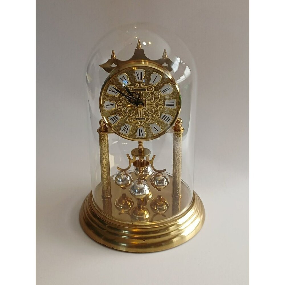 Vintage Ergo Quartz Germany Mantel Clock With Glass Dome 8'' - UNTESTED AS IS